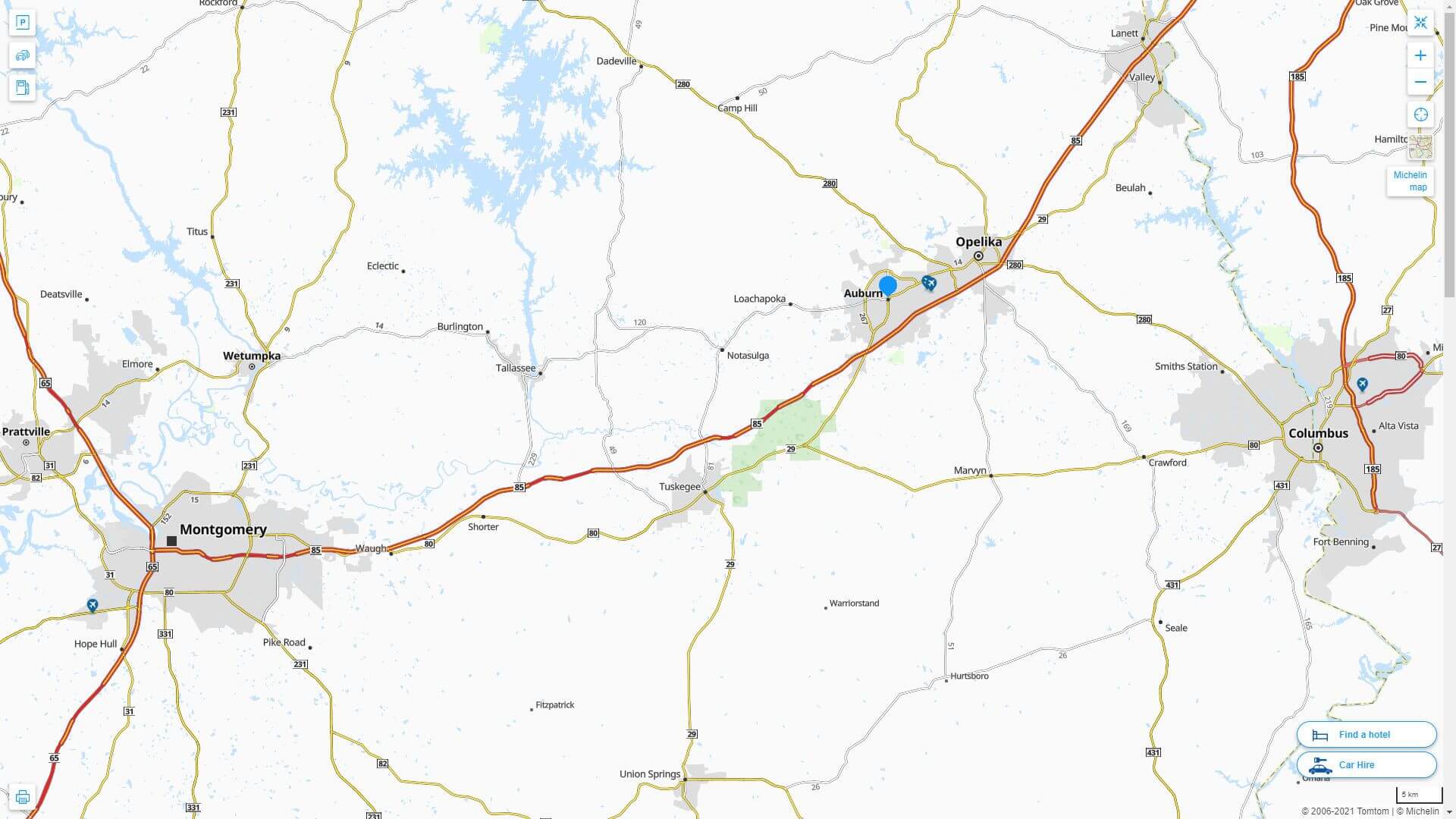 Auburn Alabama Highway and Road Map